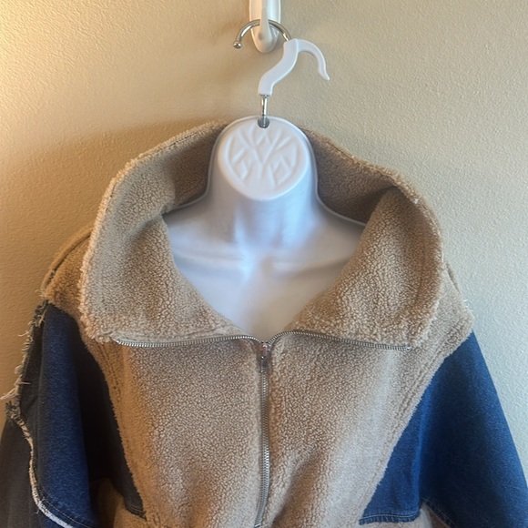 BiBi Half Zip Fleece Denim Pullover Size Large Latte Long Sleeve Pockets - Picture 8 of 14